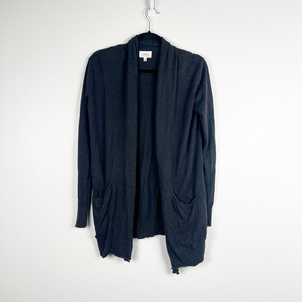 Wilfred Aritzia Womens Open Front Knit Silk Cashmere Blend Cardigan Gray Sz M